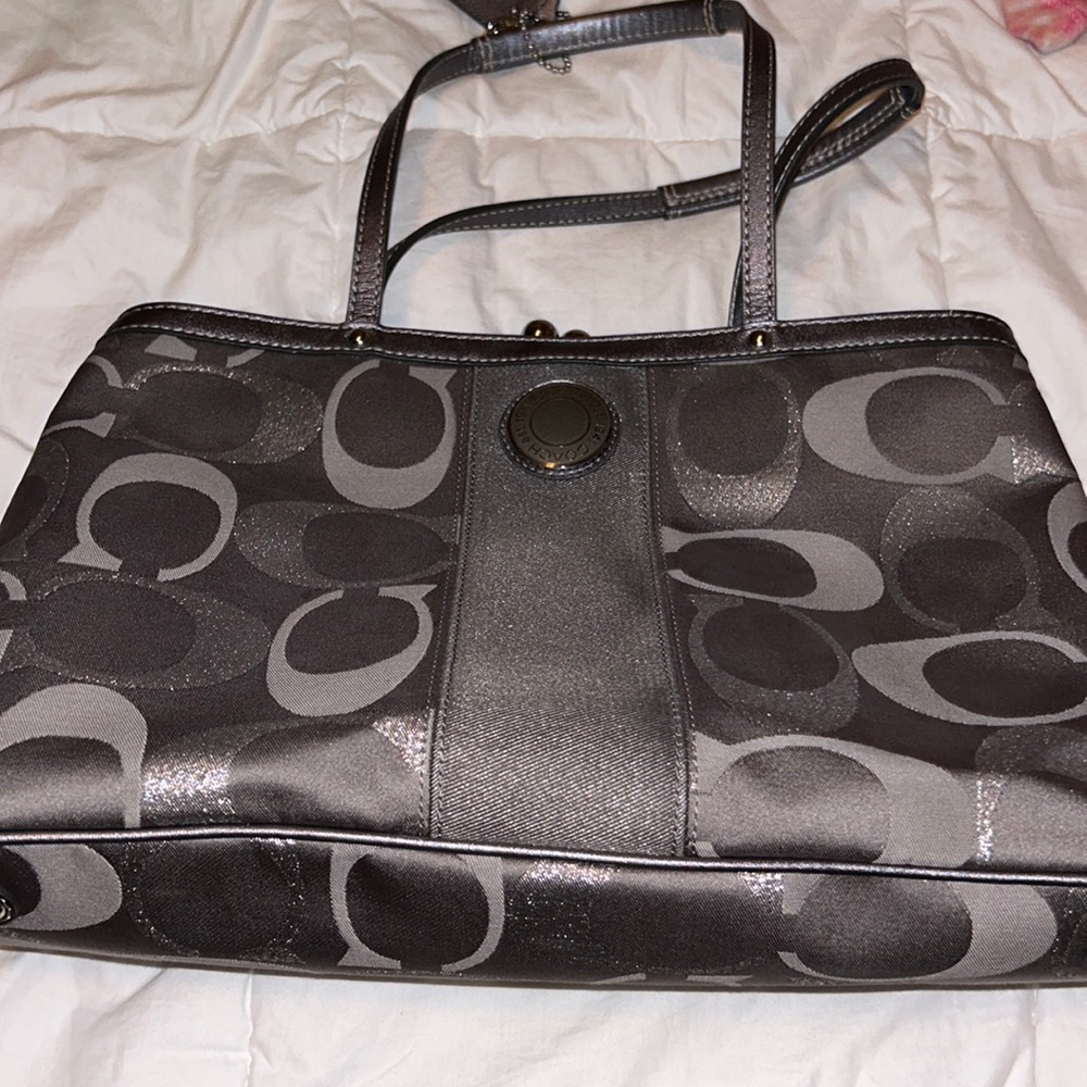 Silver coach hand bag light pink interior